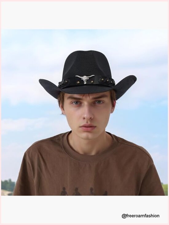Western Straw Cowboy Hat with Shapeable Brim for Men Women main image 7